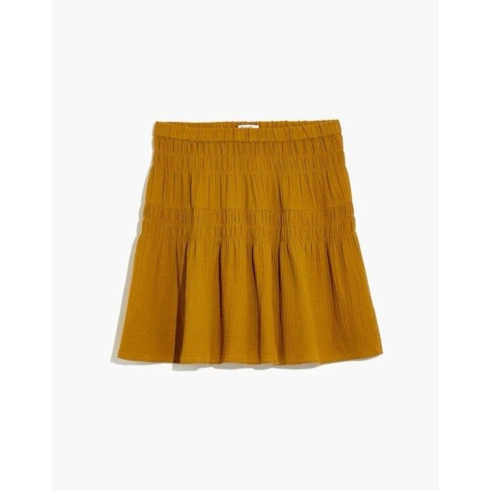 Madewell Double Gauze Smocked Mini Skirt Size Medium Color: Antique Gold